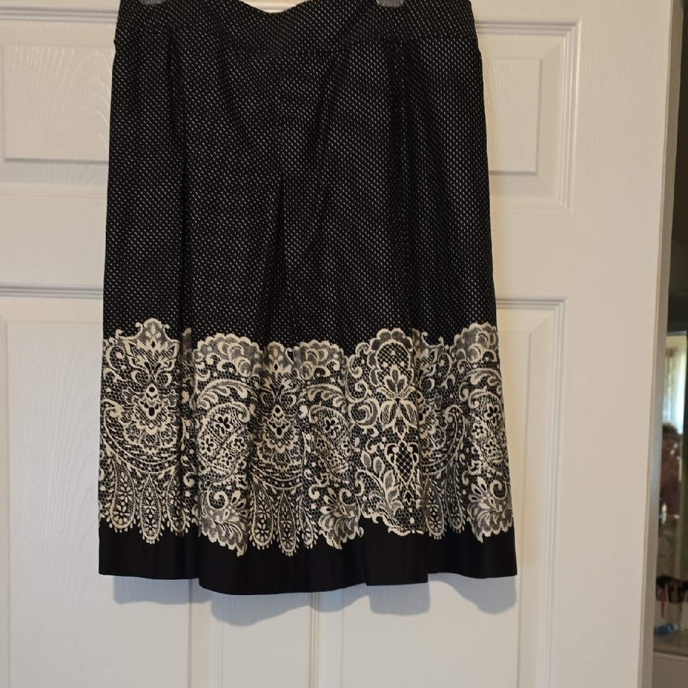Talbots Black and White Embellished A-Line Skirt